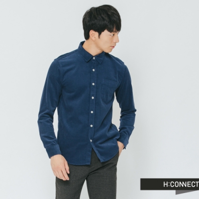 H:CONNECT 韓國品牌 男裝-質感純色燈芯絨襯衫-藍(快)