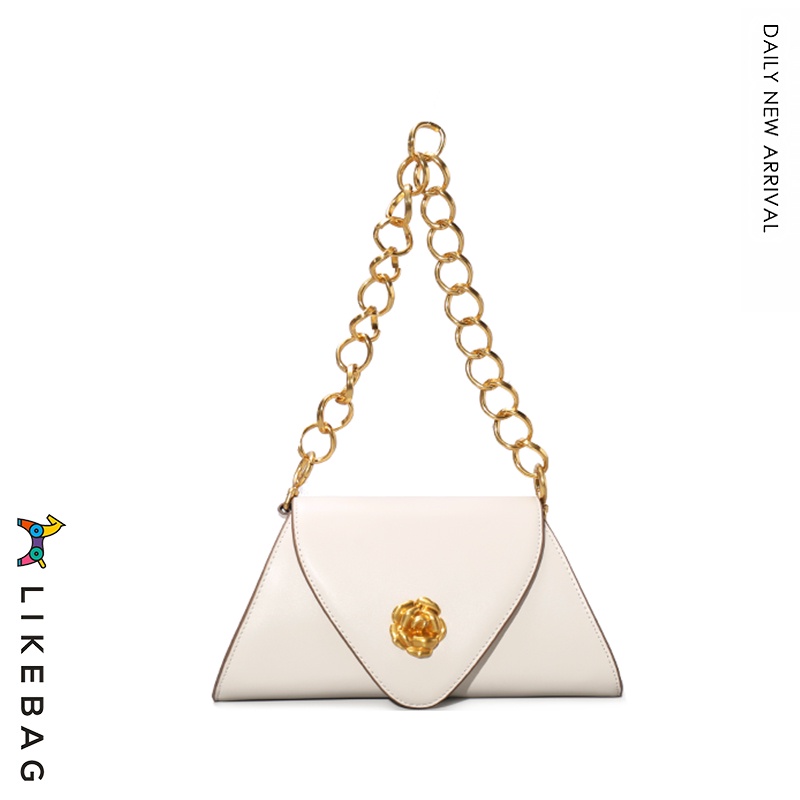 Likebag 時尚金屬鏈條包 高級感 鏈帶包 時尚女包 單肩包 精品手拿包 腋下包 斜背包 山茶花 手袋 新款 手拿包