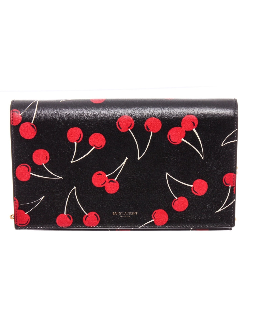 Black, red and white leather Saint Laurent YSL cherry printed wallet on chain with gold-tone hardwar