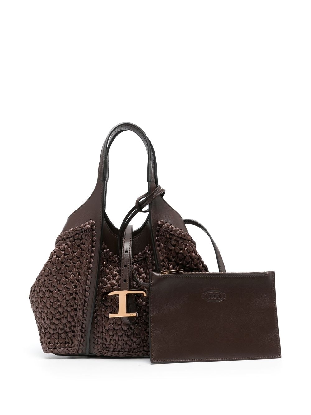 Tod's - T Timeless woven tote bag - women - Raffia/Calf Leather - One Size - Brown