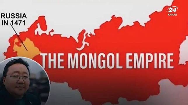 蒙古前總統額勒貝格道爾吉，用地圖幫俄羅斯總統普廷上歷史課，並暗示依據普廷的邏輯，蒙古國才真正擁有俄羅斯大部分領土。(取自社群平台X)