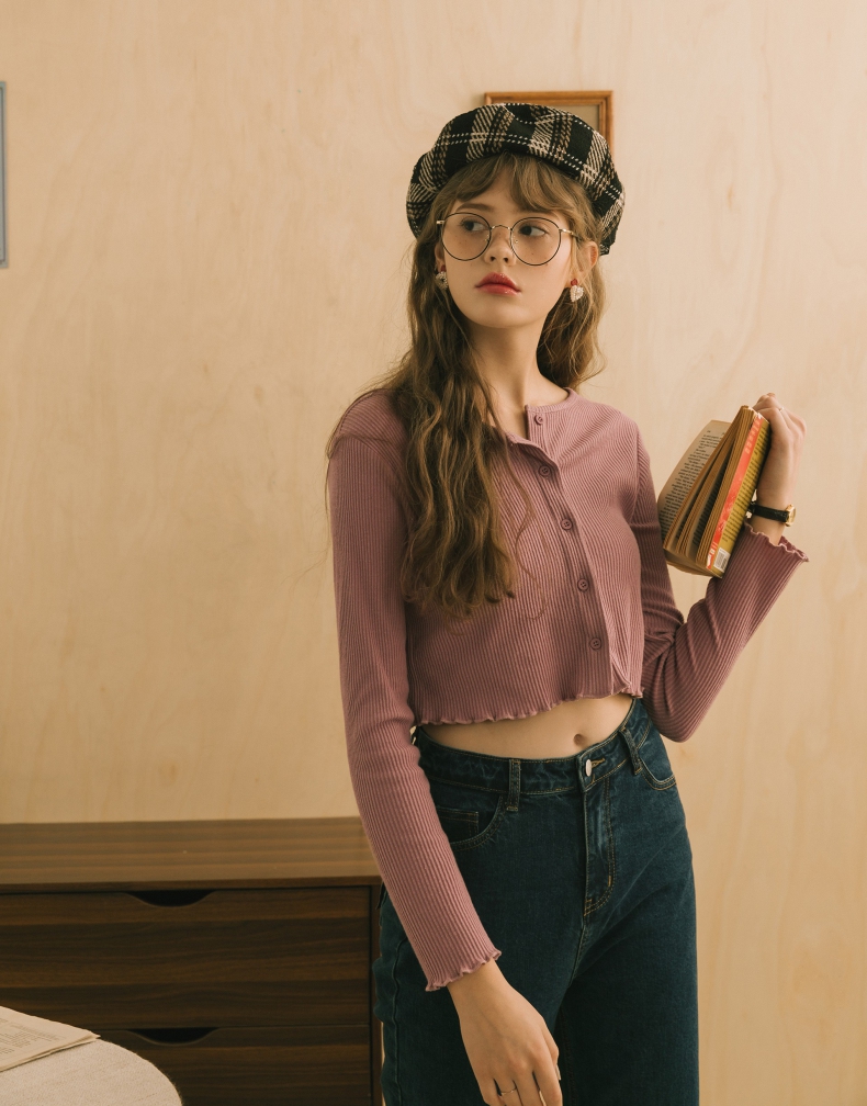 舒適質感微磨毛針織坑紋面料/袖口下擺微捲捲邊設計