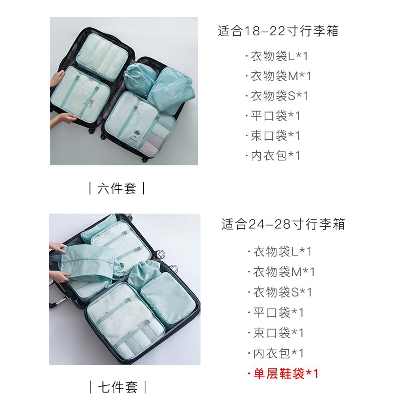 旅行收納包套裝行李箱衣服收納袋整理袋便攜內衣鞋旅游分裝包防水