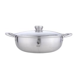 ◎三層復底設計大容量,電磁爐也可用不易糊鍋|◎一鍋兩味同鍋不串味，不藏菌導熱快更耐用|◎透視鋼化玻璃鍋蓋。中空手柄，隔熱防燙商品名稱:廚房用品304不銹鋼火鍋鍋具鴛鴦火鍋帶蓋涮涮鍋加厚清湯鍋D206品