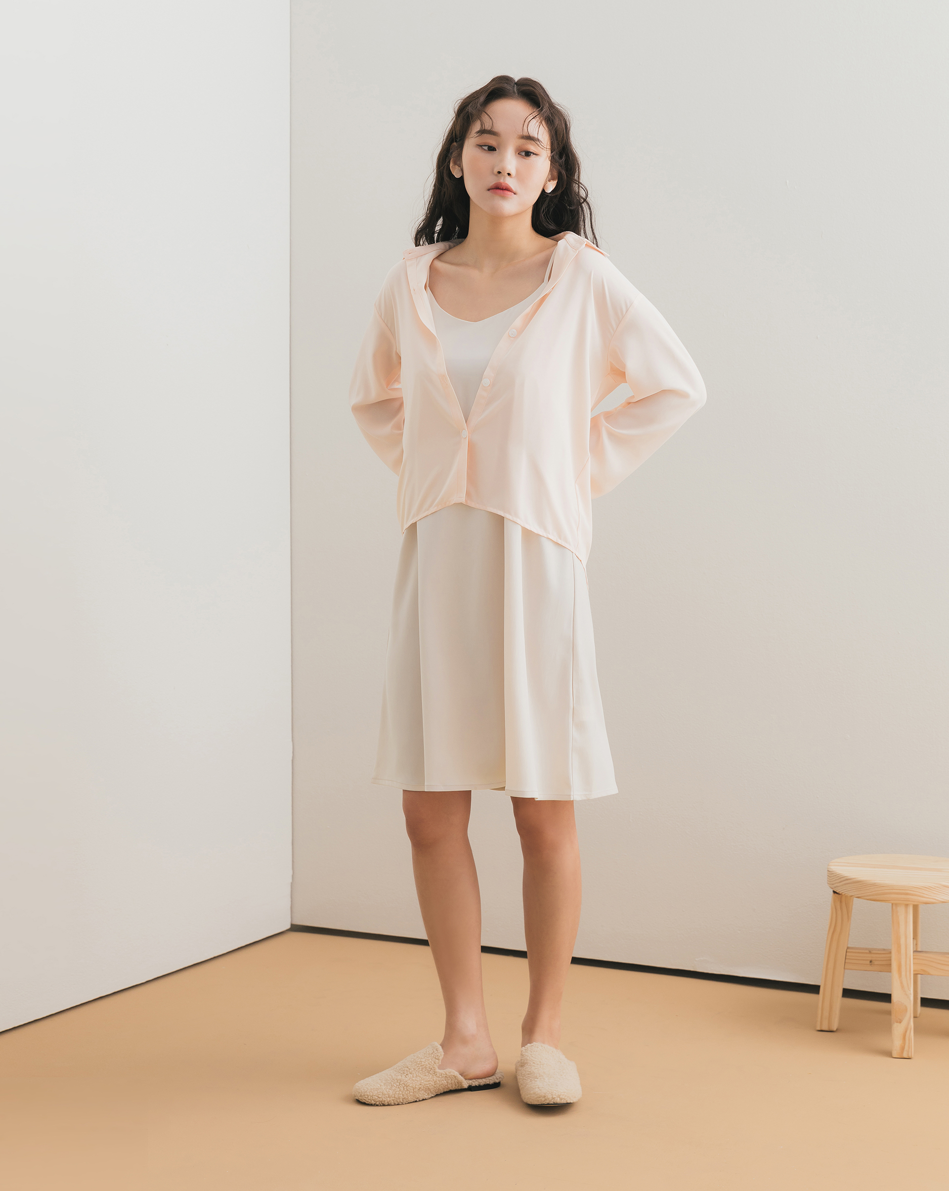 兩件式可分開搭配/襯衫面料薄透單穿建議加背心/背心裙可單穿或當襯裙