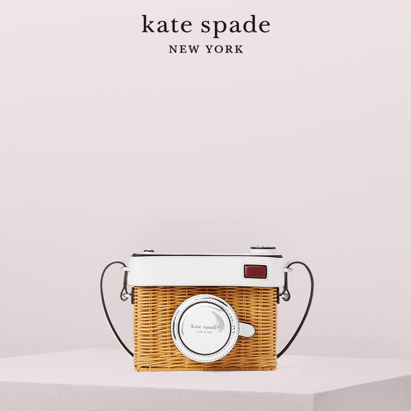 kate spade ks rose 復古相機造型女士可愛藤編包單肩斜挎包