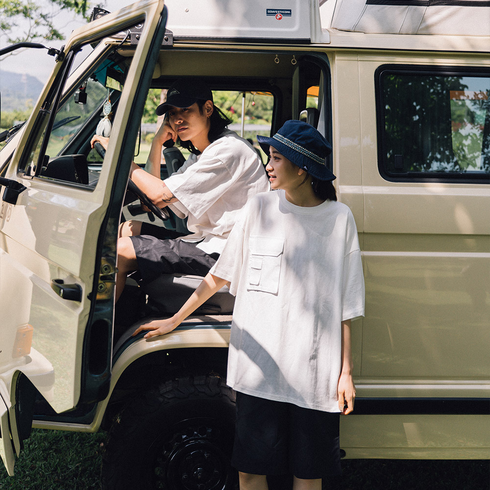 雙口袋拼接設計短袖上衣 兩色售 1/2