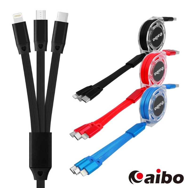 ◆一線三頭多用途，適用於Lightning / Micro USB / Type-C◆創意伸縮設計，使用時輕鬆拉伸，不使用時一秒自動收縮◆150cm長線材，伸縮收納小體積，攜帶輕鬆好收納◆扁平線身，麵