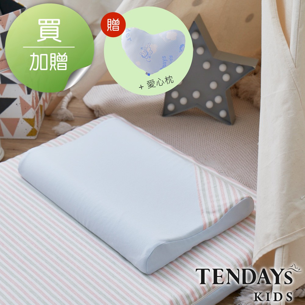 *雙弧度成長型枕頭，適用年齡5~8歲嬰兒 *嬰兒枕尺寸：50 X 30 X 6/5.4cm±2%*成長型雙弧設計，5~8歲護頭頸*可水洗設計，早上洗。晚上乾*職人染手法田園風設計*科技減壓材+特殊技術