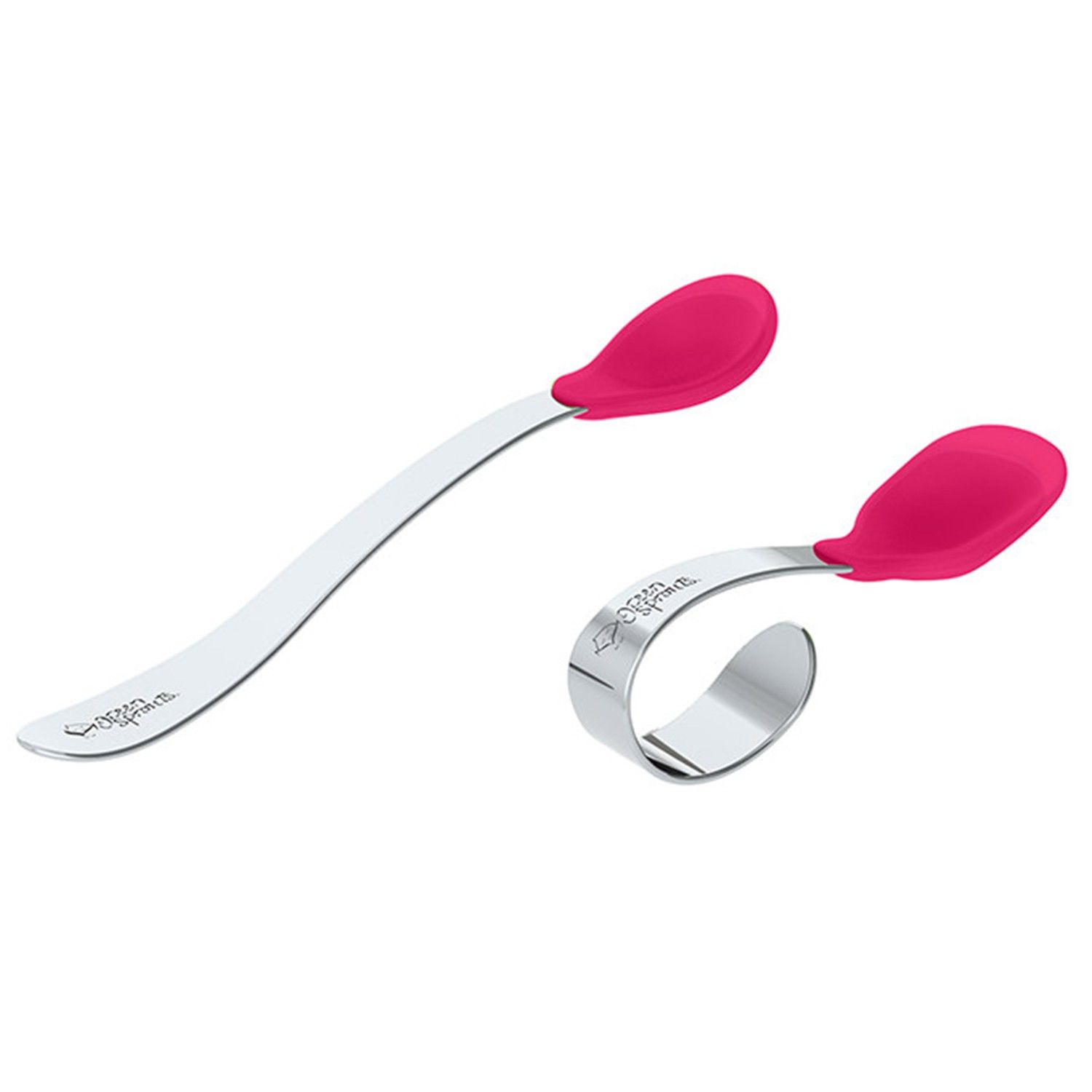 美國 green sprouts - 寶寶矽膠防滑副食品湯匙2入組-桃紅組 (單一尺寸)