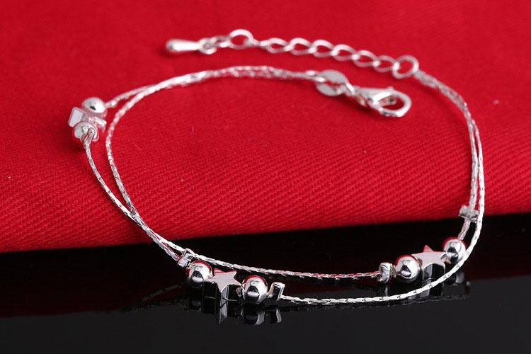 日韓生活館~韓風時尚潮女個性飾品 雙層五角星星手鍊珠 韓國新款流行飾品 韓式銀飾韓版手環 韓劇韓系潮流首飾 日系美女配件