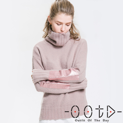 高領撞色拼接長袖針織上衣 (共二色)-OOTD