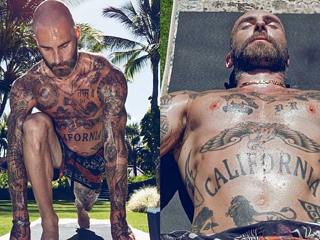 防疫運動男神 魔力紅 亞當李維性感居家做瑜伽 曬出全身大面積刺青 Khaohot Pro