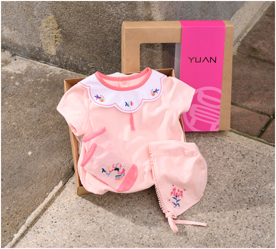 Yuan 圓 女嬰鳳囍牡丹短袖遊戲褲禮盒(遊戲褲+寶寶帽+襪子)-粉桔色 (6M/12M)