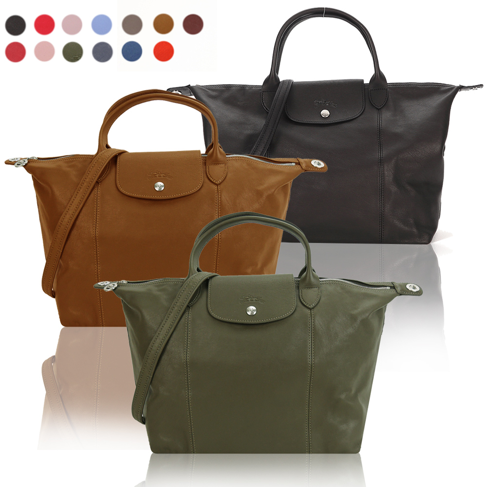 LONGCHAMP Le Pliage Cuir 小羊皮短把手提/斜背包(中/多色選)