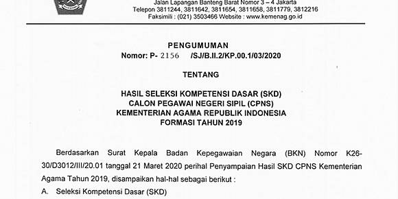Pengumuman Hasil Skd Cpns 2019 Kemenag Informasi Cpns Asn Indonesiainfo Cpns Asn Indonesia 2021