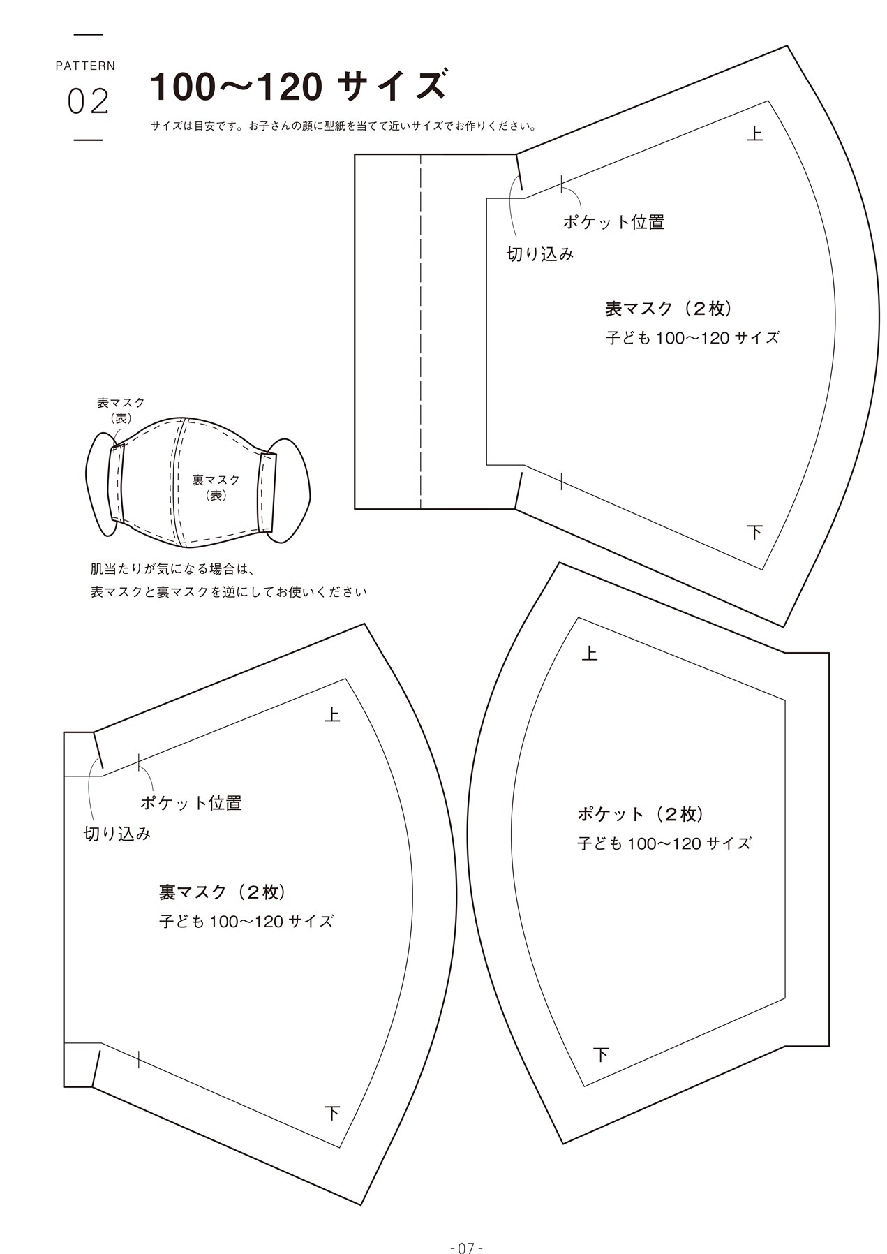 立体マスクづくりに便利 切り抜いてそのまま使える型紙6サイズ付き