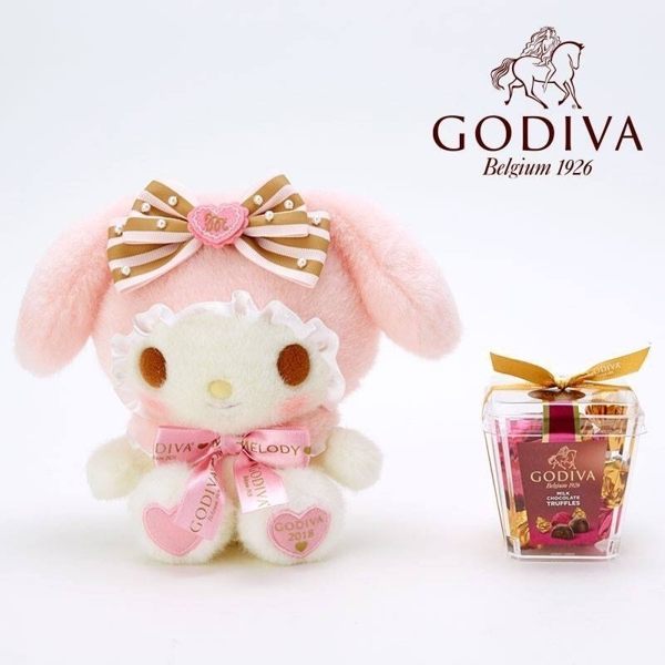 ♥小花花日本精品♥Hello Kitty 美樂蒂 x Godiva品牌合作情人節限定布偶附巧克力全球限量99944407