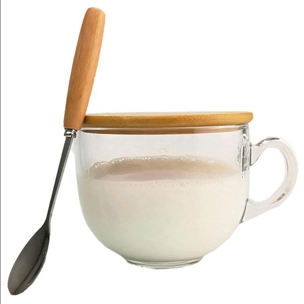 可微波爐加熱專用兒童泡麥片的杯子成人玻璃家用沖奶粉帶蓋牛奶杯HPXW