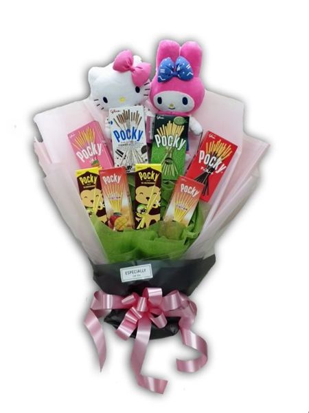 娃娃屋樂園~零食花束系列/POCKY餅乾棒Kitty美樂蒂花束 每束1500元/情人節花束/教師節花束