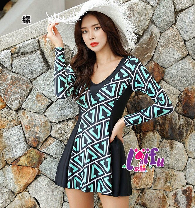 泳衣來福，G306蒙羅泳衣長袖連身泳衣游泳衣泳裝比基尼加大泳衣M-3XL正品，售價1200