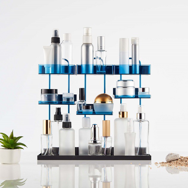 【多國專利】磁吸式化妝品收納/瓶罐收納/創意收納/隨意調整高度-3入組-藍色 (2018法國發明展-銅牌獎)