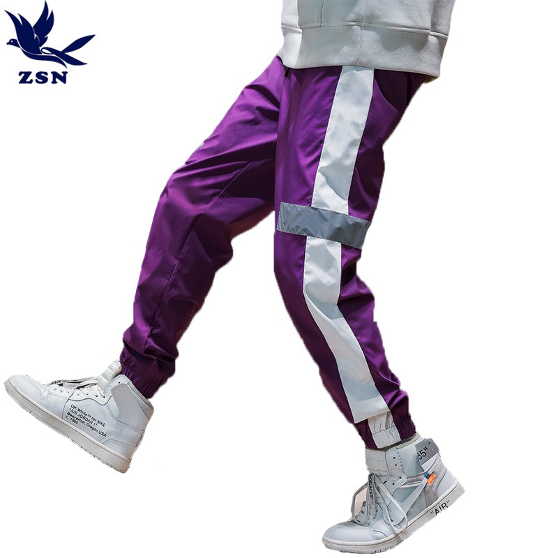 反光潮牌哈倫褲 男生縮口運動長褲 束口休閒褲 寬褲 潮褲 嘻哈風街頭褲子 學生街舞潮男休閒長褲 哈倫褲小腳褲日系韓版長褲