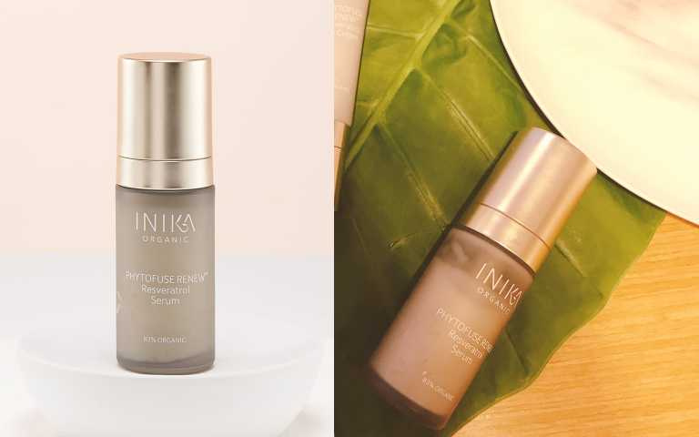 83%有機認證，注入Phytofuse Renew 活肌專利復活草及Viniderm白藜蘆醇活性成分，全天然滋潤，搭配葵花籽油、荷荷芭油等14種珍貴的有機植物精油成分，增強肌膚防禦力！INIKA白藜蘆醇賦活緊緻精華/ 30ml/2990元(圖/黃筱婷攝影、品牌提供)