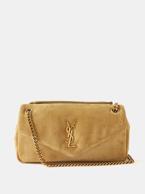 Saint Laurent - Calypso Ysl-plaque Suede Shoulder Bag - Womens - Tan