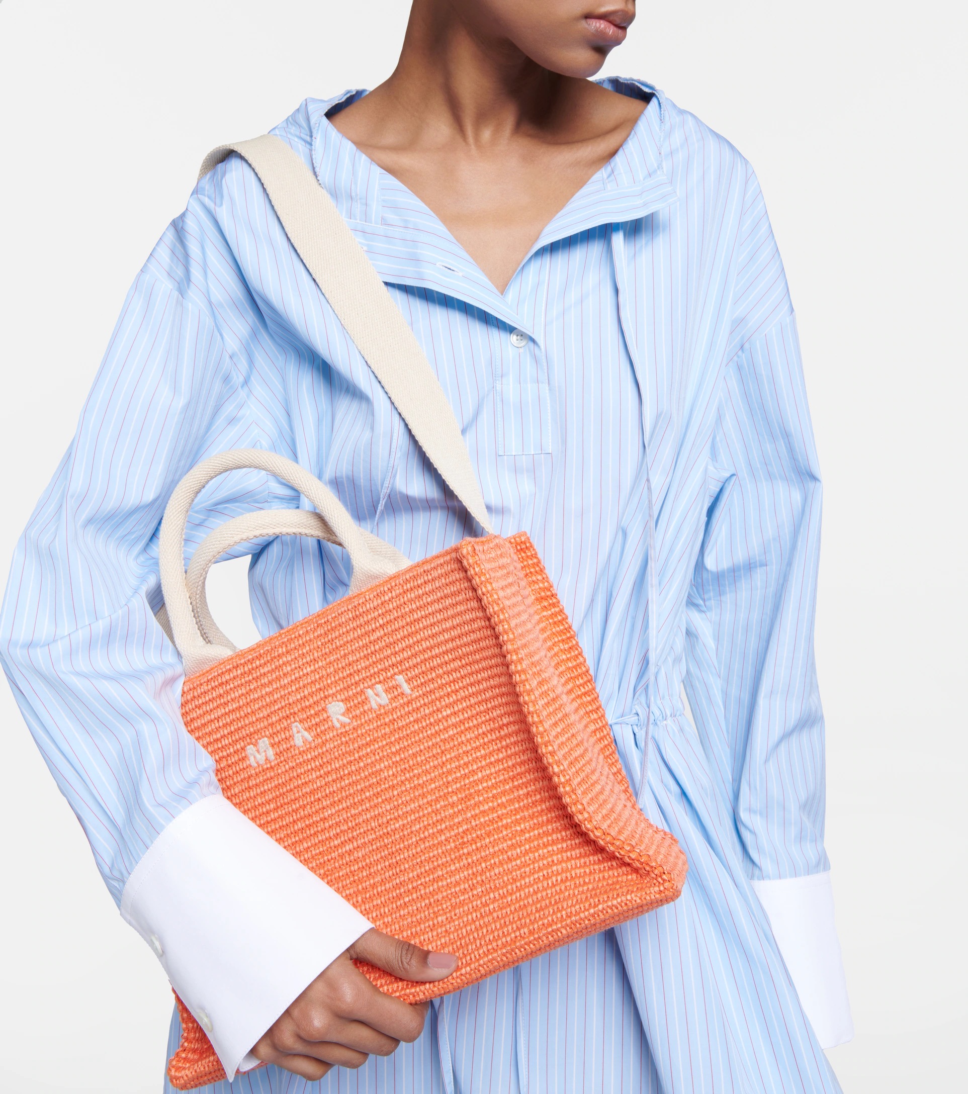 MARNI Logo Small raffia tote bag