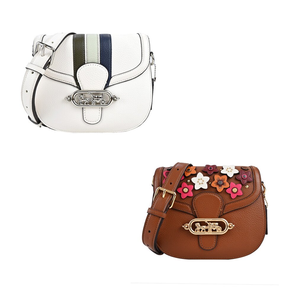 COACH 馬車LOGO皮革拼接斜背馬鞍包(多色選)