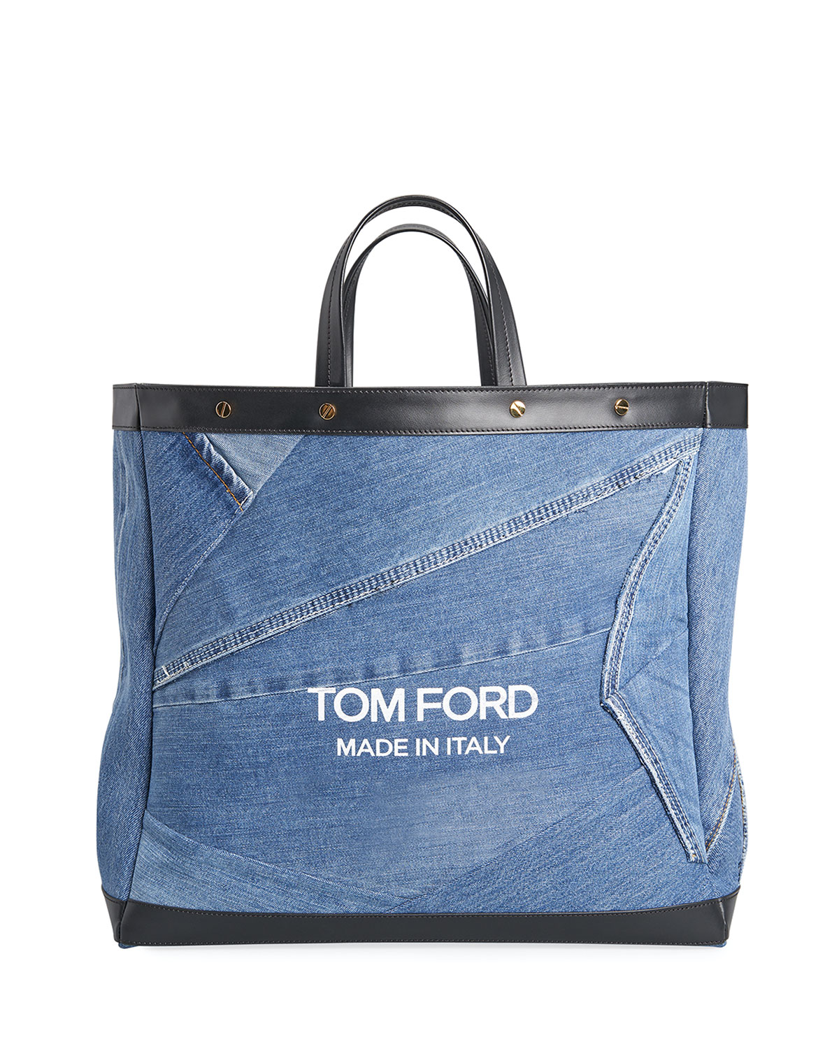 Medium Denim Logo Shopping Tote Bag