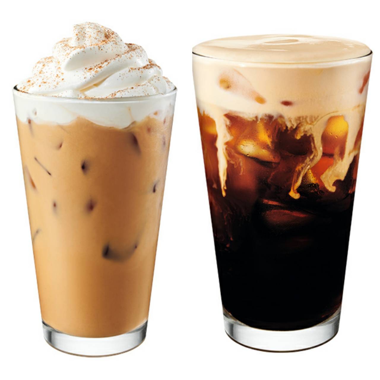  (左)冰南瓜派風味那堤、(右)南瓜派風味冷萃咖啡(圖片提供/星巴克)