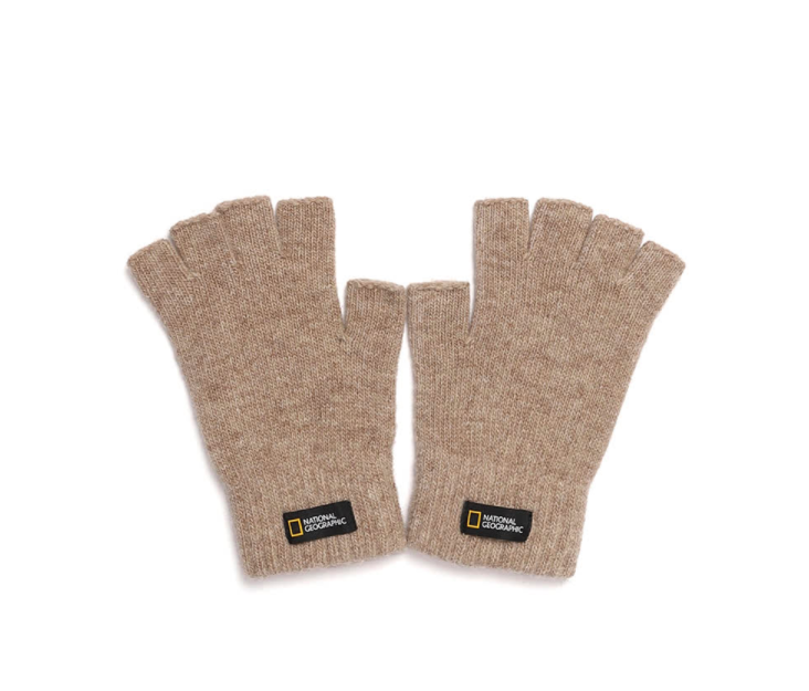 針織露指保暖手套(褐色)