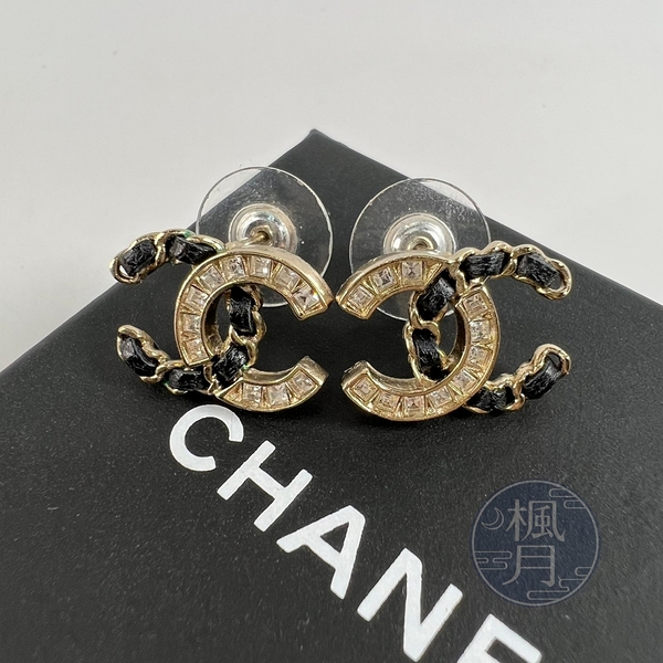 BRAND楓月 CHANEL 香奈兒 B20 C 雙C水鑽皮穿耳環 配件 配飾 飾品 精品首飾 時尚流行