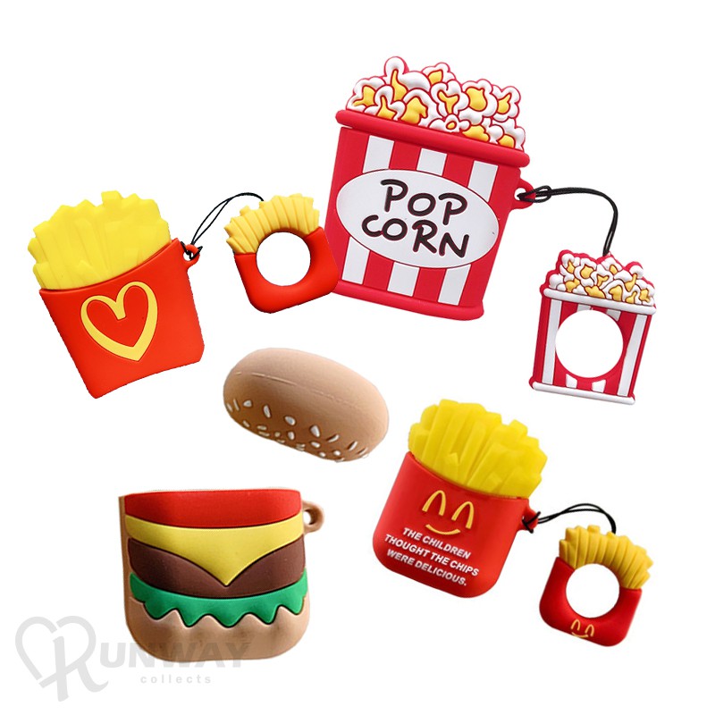 環保矽膠材質 蘋果耳機 充電盒Q版可愛創意造型 3D立體包覆性好 防摔防塵底部開孔方便充電材質：矽膠造型：愛心薯條/笑臉薯條/漢堡/爆米花適用規格： Airpods / Airpods2 #Airpo