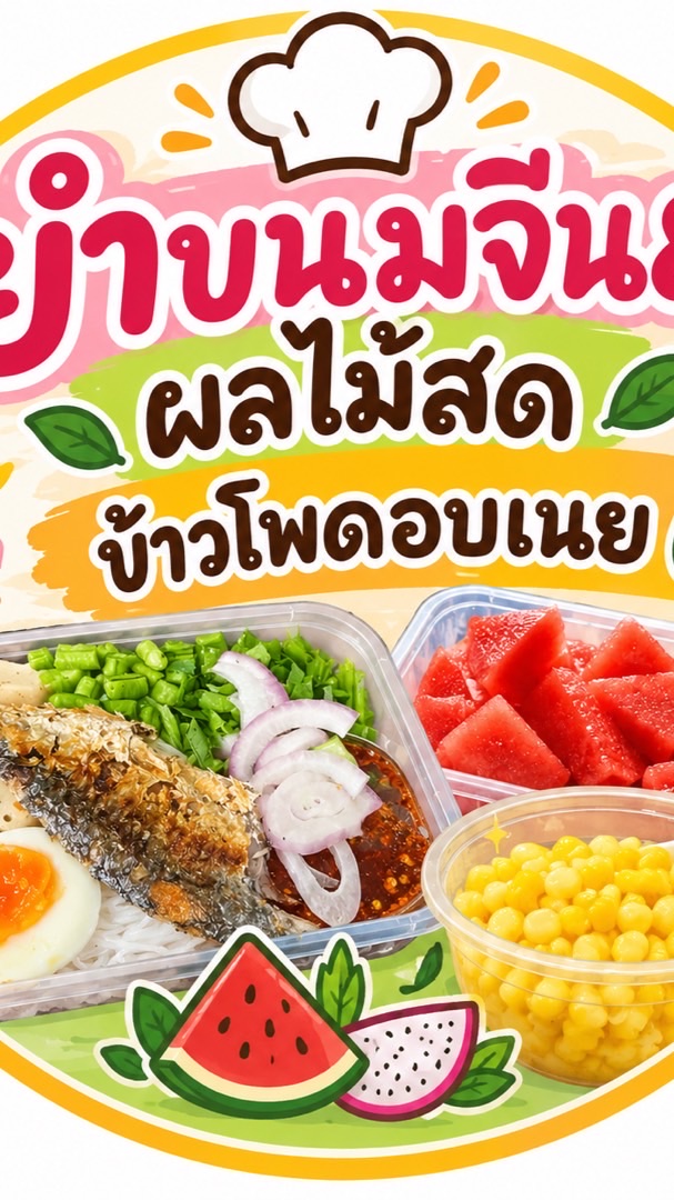 ยำขนมจีน ผลไม้สด ข้าวโพดอบเนย🍉🌽