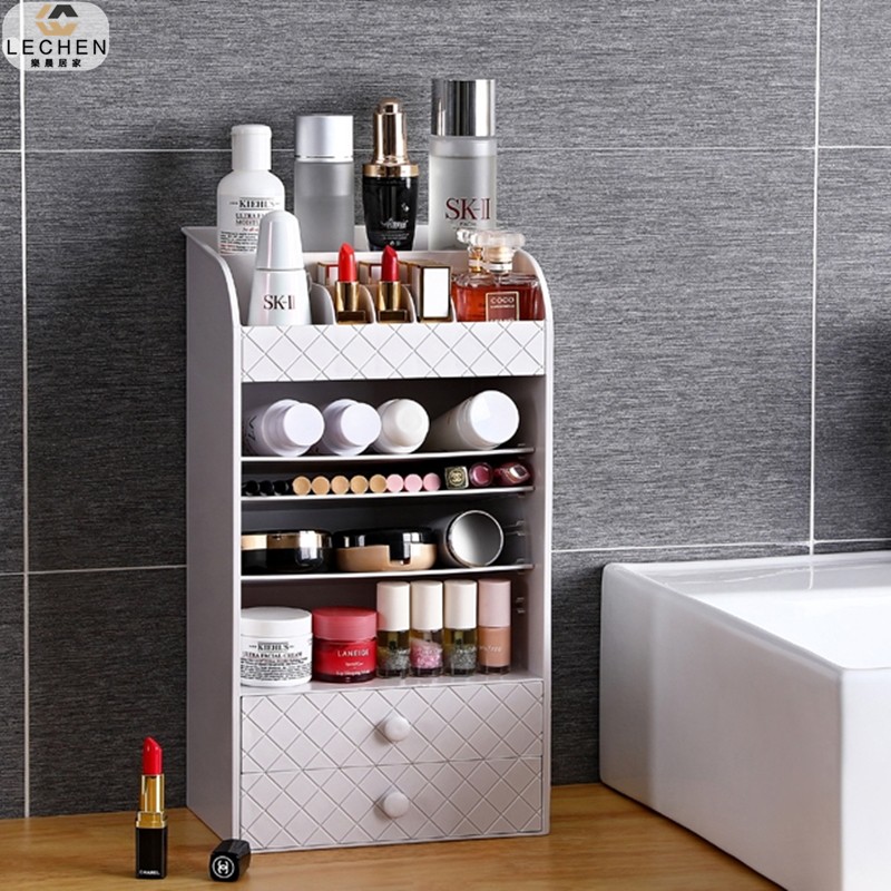 *大號化妝品收納盒 臥室梳妝台化妝盒 可調節抽屜式保養品桌面置物架【樂晨居家】