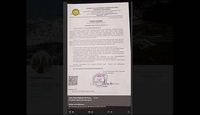 Viral Surat Larangan Merayakan Hari Valentine Bagi Pelajar