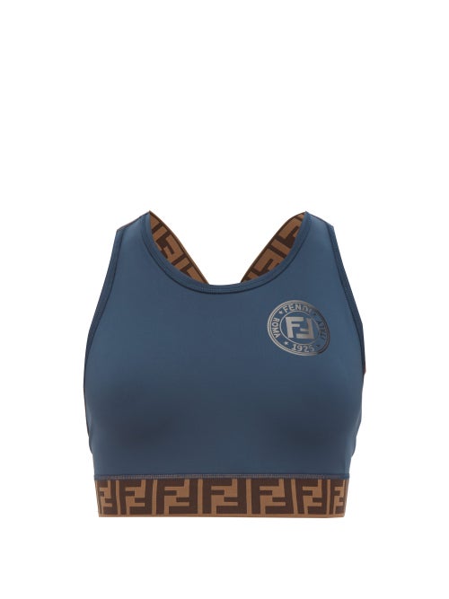 Fendi - Extend Fendi's high-octane energy to gym edits through this teal-blue sports bra, ideal for 