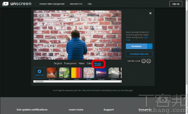5.選擇「Image」則是可以套用靜態圖片作背景，也能透過「Select File」上傳圖片。