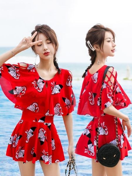 泳衣 游泳衣女遮肚顯瘦保守韓國2019新款ins風性感連體裙式溫泉泳裝女