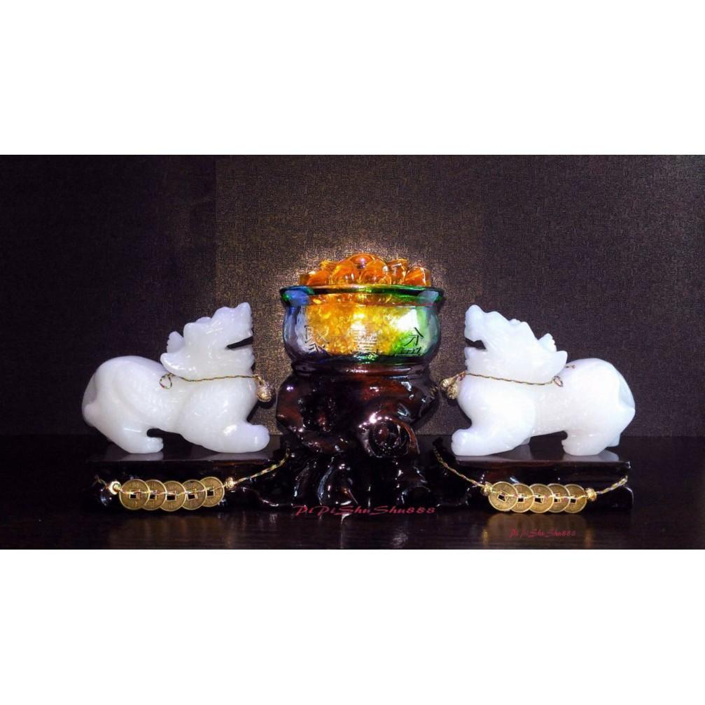 天然白玉貔貅招財陣 琉璃聚寶盆招財聚財風水擺件 黃水晶元寶招財聚財擺件