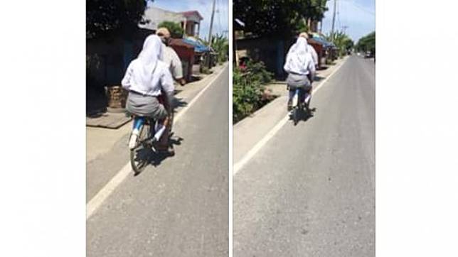 Kisah Foto Mengharukan, Ayah Antar Jemput Anaknya ke Sekolah Pakai Sepeda Ontel Reot