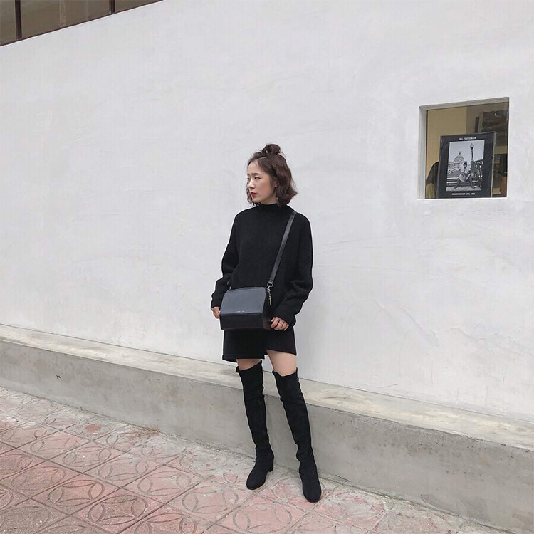 顯瘦感絨料中跟膝上長靴 小隻女穿搭 膝上靴穿搭 chrisanne_tai穿搭