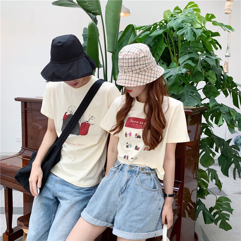 [優質現貨] T恤 休閑T恤 情侶T恤 復古風 印花圓領短袖T恤 百搭T恤 卡通短袖T恤 韓系 寬鬆T恤 女生衣著