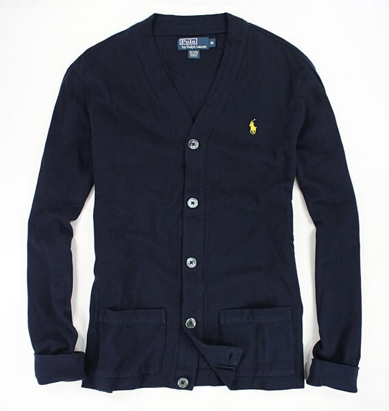 美國百分百【全新真品】Ralph Lauren RL 男 開扣 外套 口袋 針織 罩衫 POLO 深藍 S M號 C081