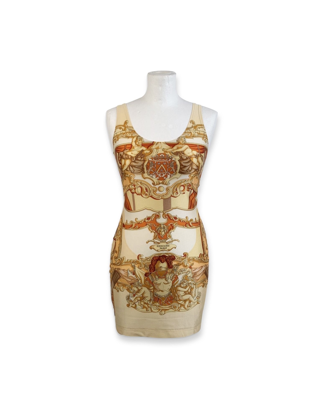 Vintage Hermes sleeveless stretch mini dress from the 90s. Crafted in lycra fabric. It features an a