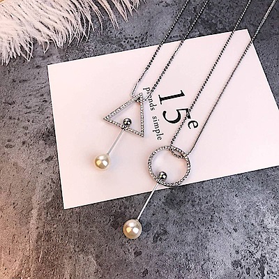 梨花HANA 韓國簡約型尚水鑽几何長項鍊