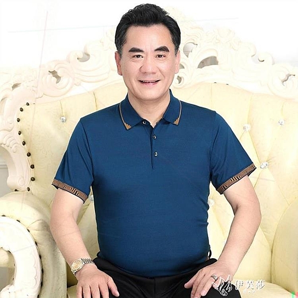 爸爸長袖t恤夏裝冰絲中年男士短袖薄款衣服中老年人男裝爺爺